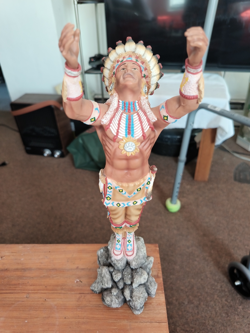 Hamilton Tan and Cream Native Warrior Sculpture with Colorful Accents